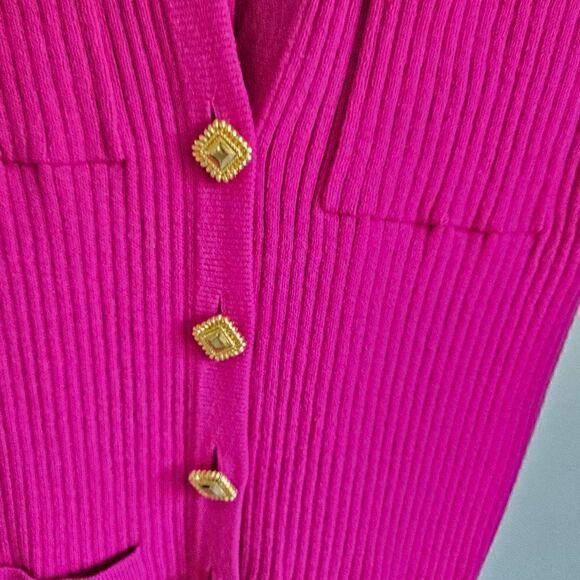 St. John Collection By Marie Gray Pink Knit Sweater Vest Gold Accented Buttons M - Picture 4 of 6